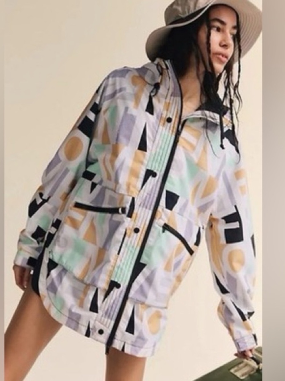 NWT FP Movement Free People Singin’ In The Rain Printed Packable Jacket Blocked